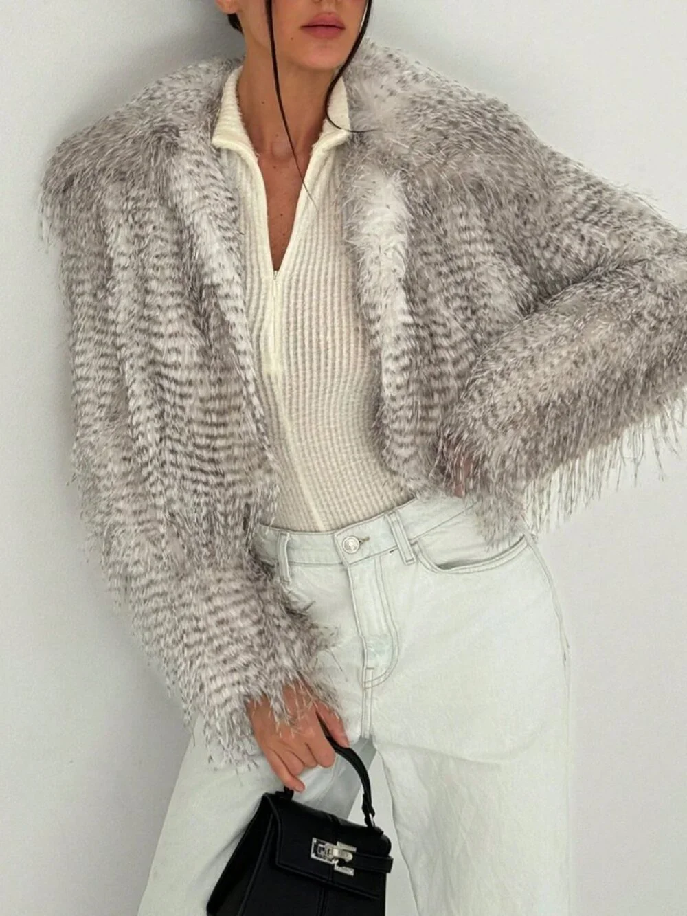 Khaki Casual Women's Fluffy Fur Collar Long Sleeve Warm Fluffy Jacket